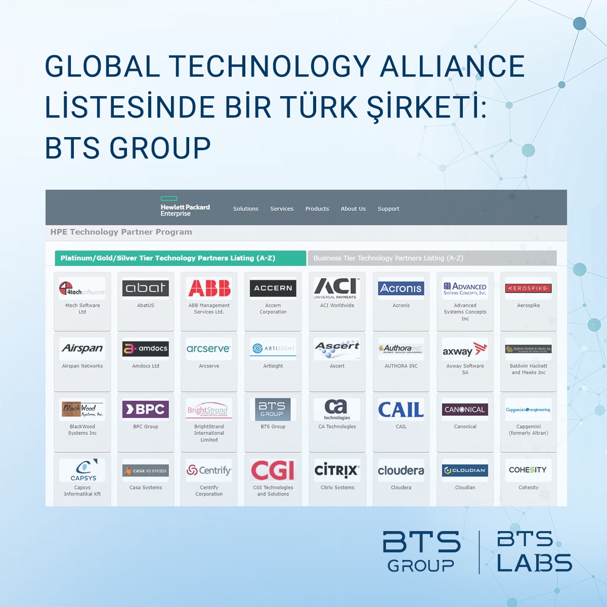 GLOBAL TECHNOLOGY ALLIANCE LİSTESİNDE BİR TÜRK ŞİRKETİ: BTS GROUP
